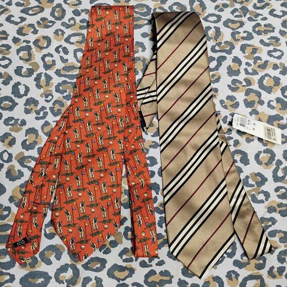 ❤️2 NWT BURBERRY NOVA CHECK & BURBERRYS GOLF THEME TIE - Picture 1 of 11